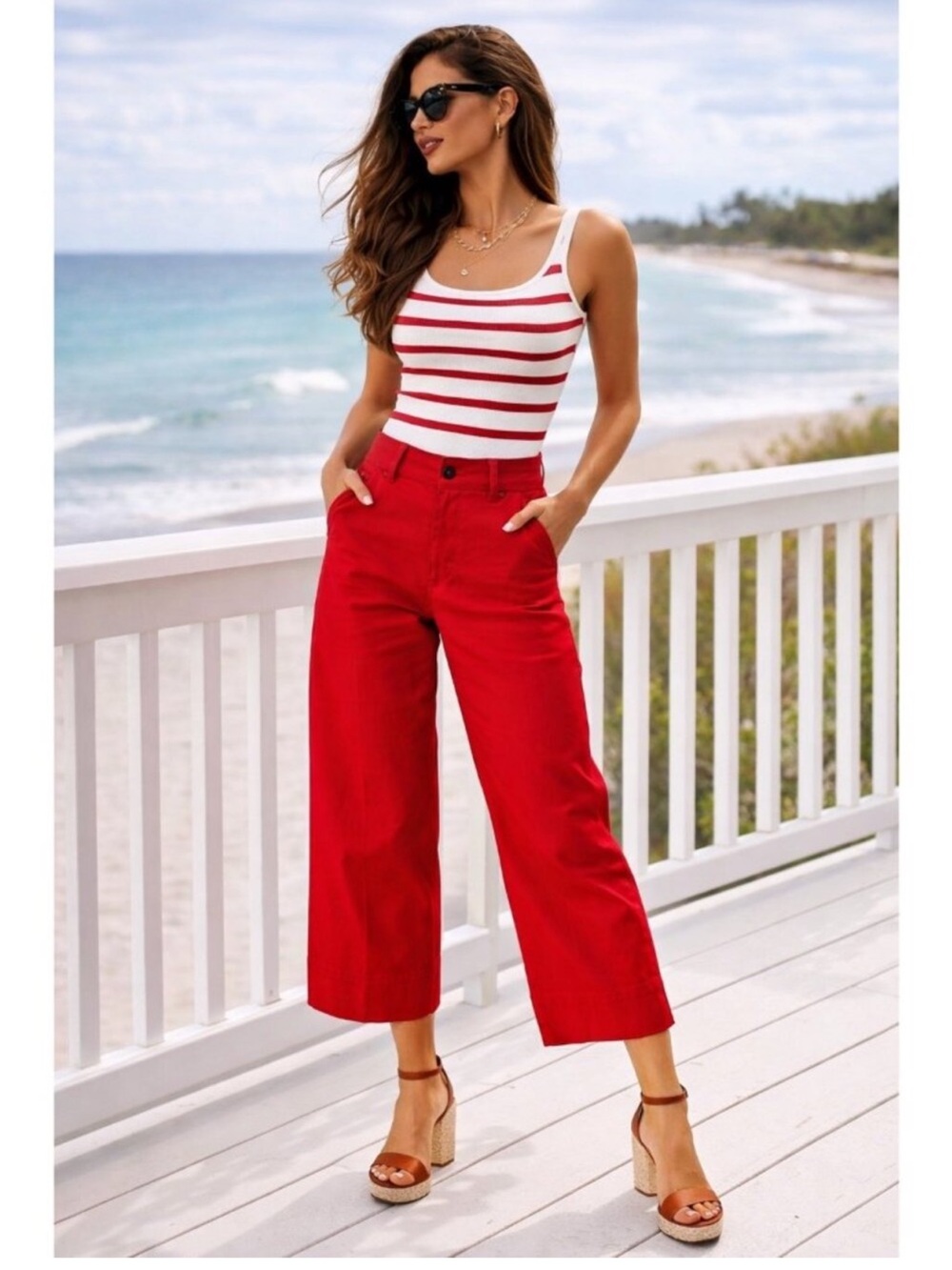 SPANX Red High-Waist Wide-Leg Pants